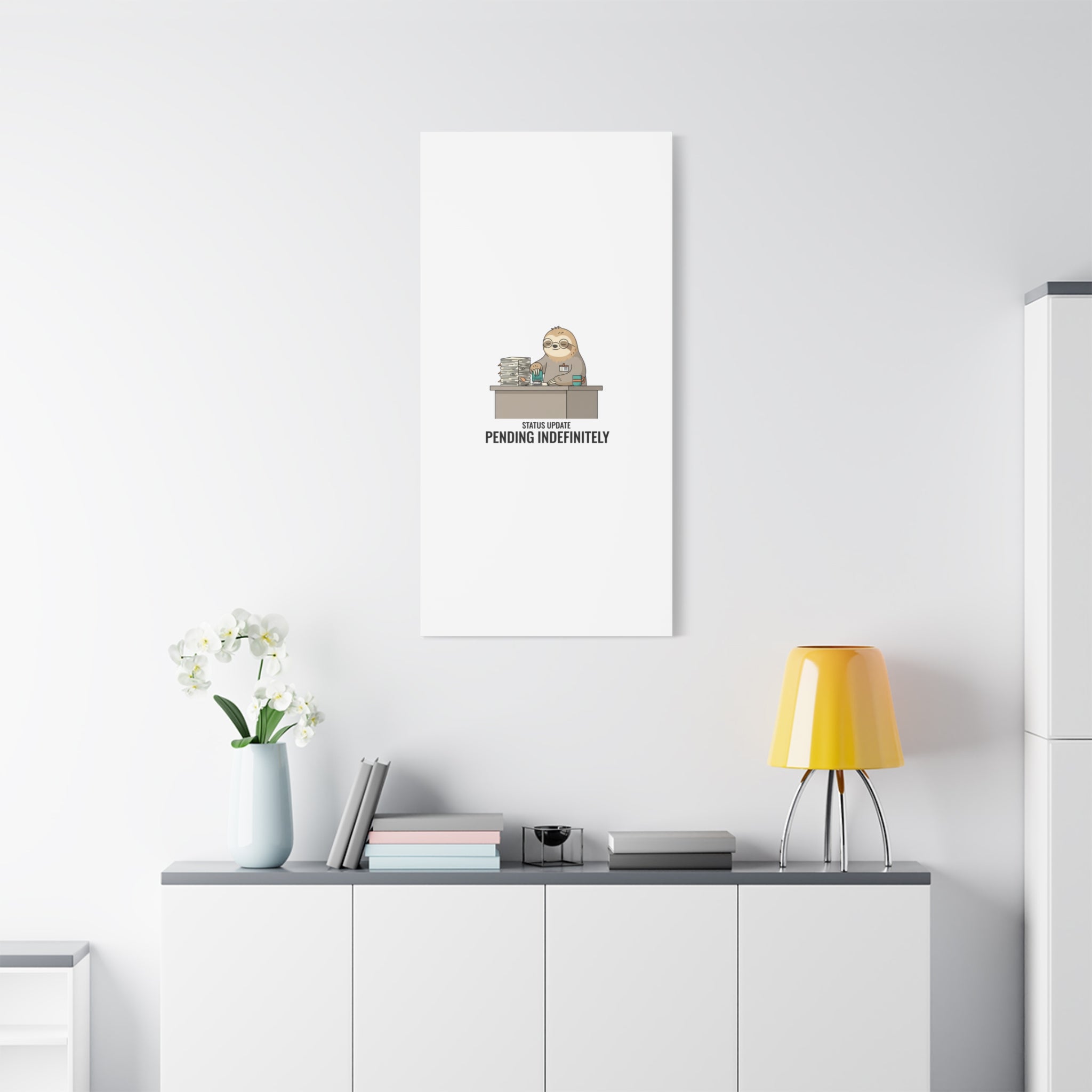 Status Update Pending Indefinitely Sloth Canvas | Unhinged Animal Bureaucracy