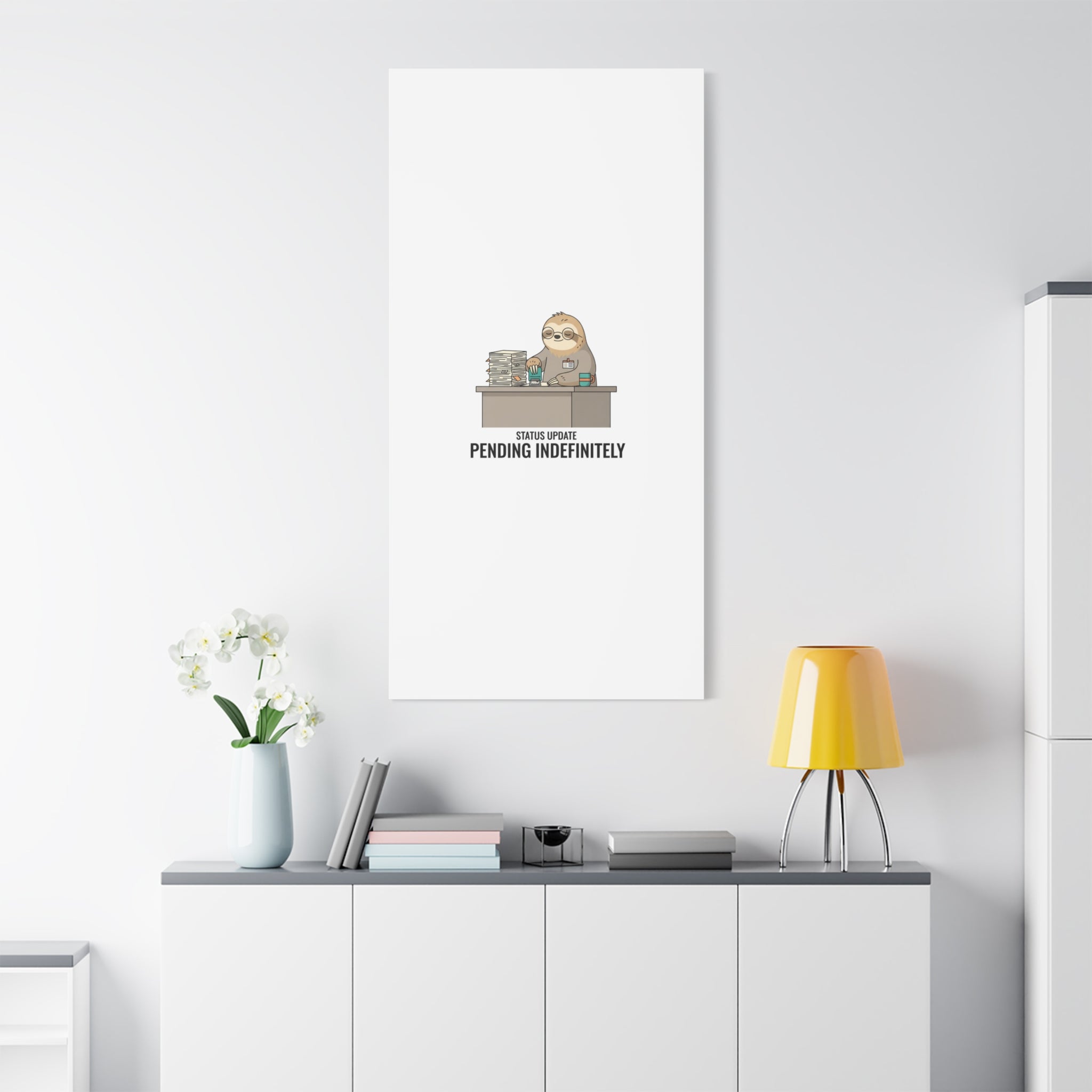 Status Update Pending Indefinitely Sloth Canvas | Unhinged Animal Bureaucracy
