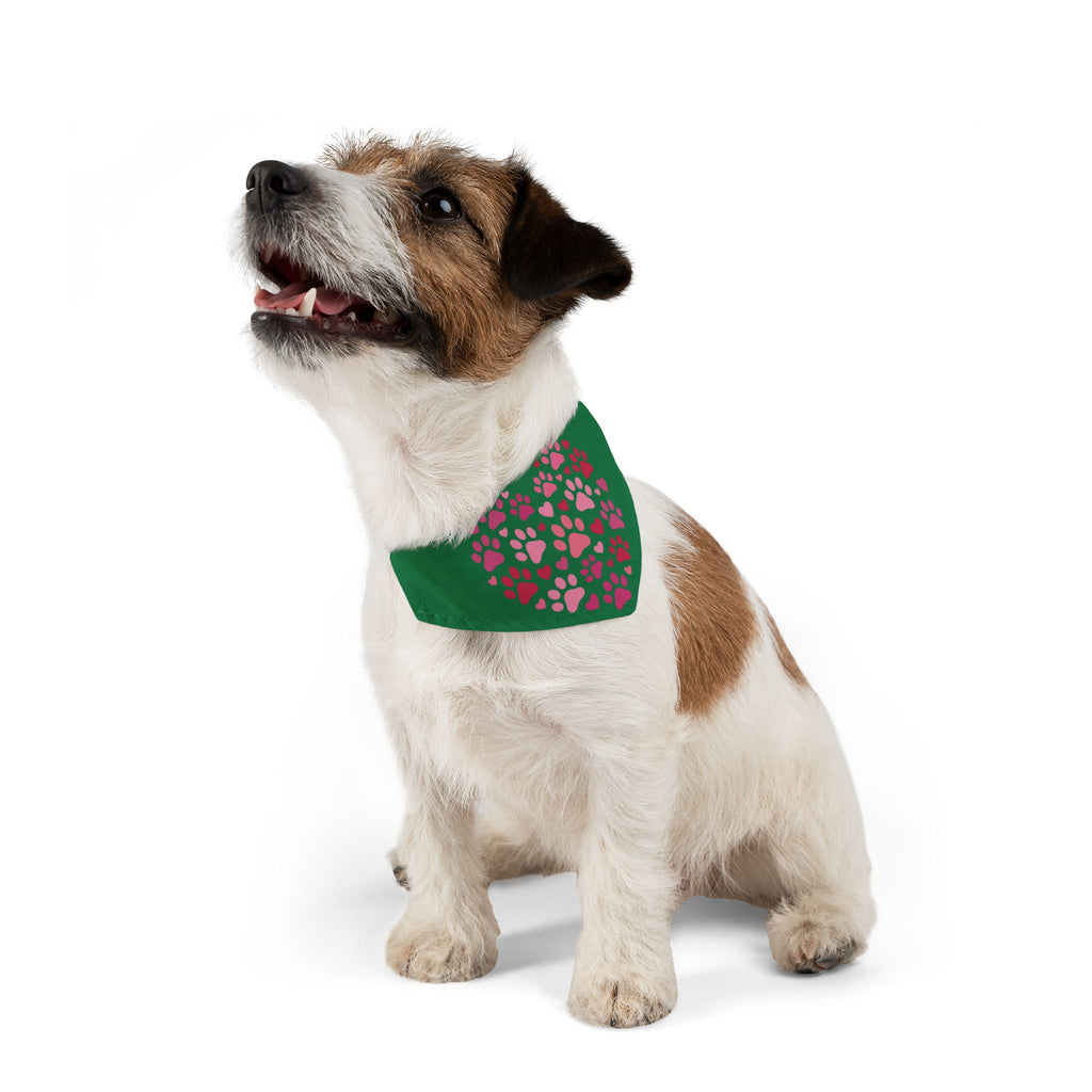 Heart Paw Print Bandana Collar — Pink Paw Heart Pet Scarf for Dogs & Cats