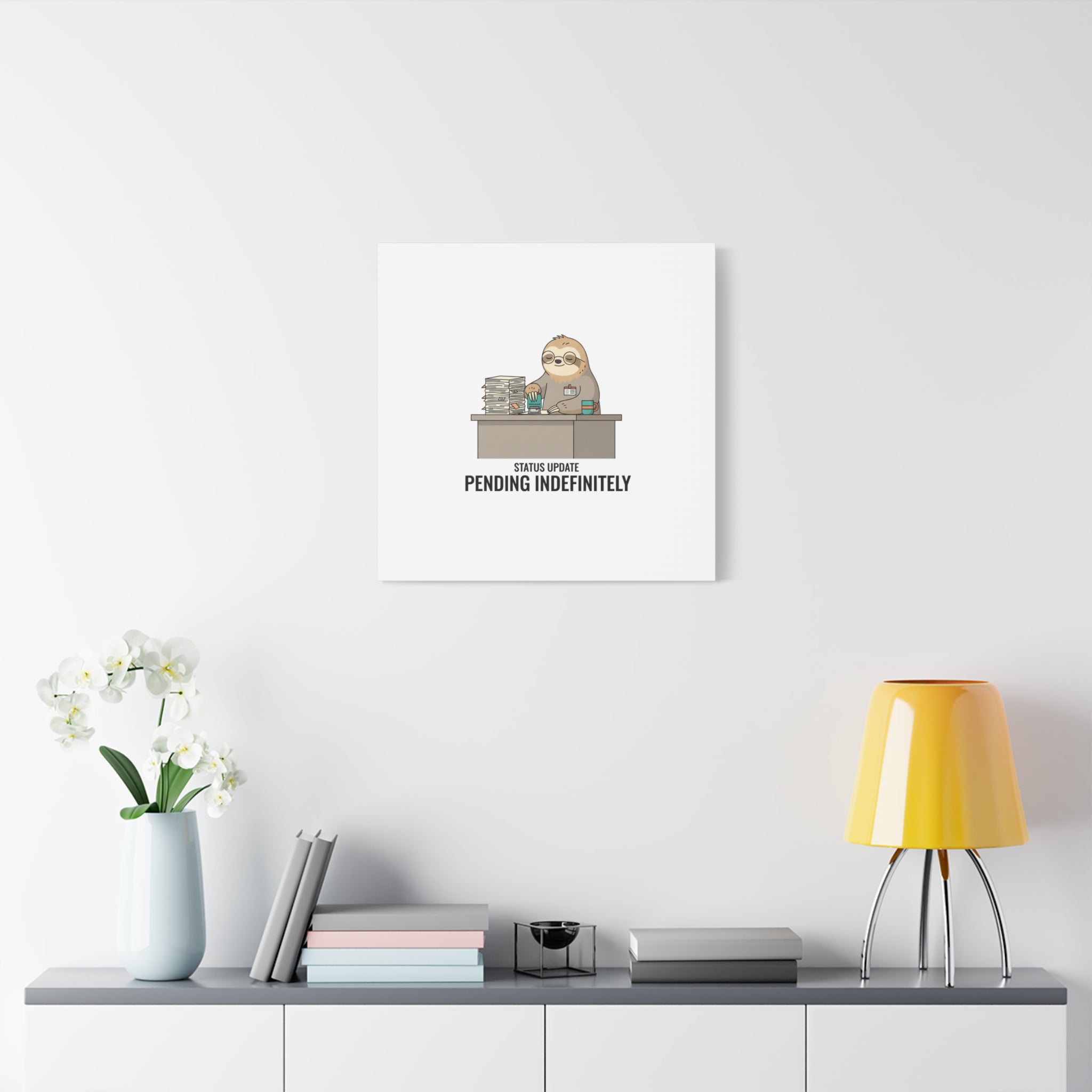 Status Update Pending Indefinitely Sloth Canvas | Unhinged Animal Bureaucracy
