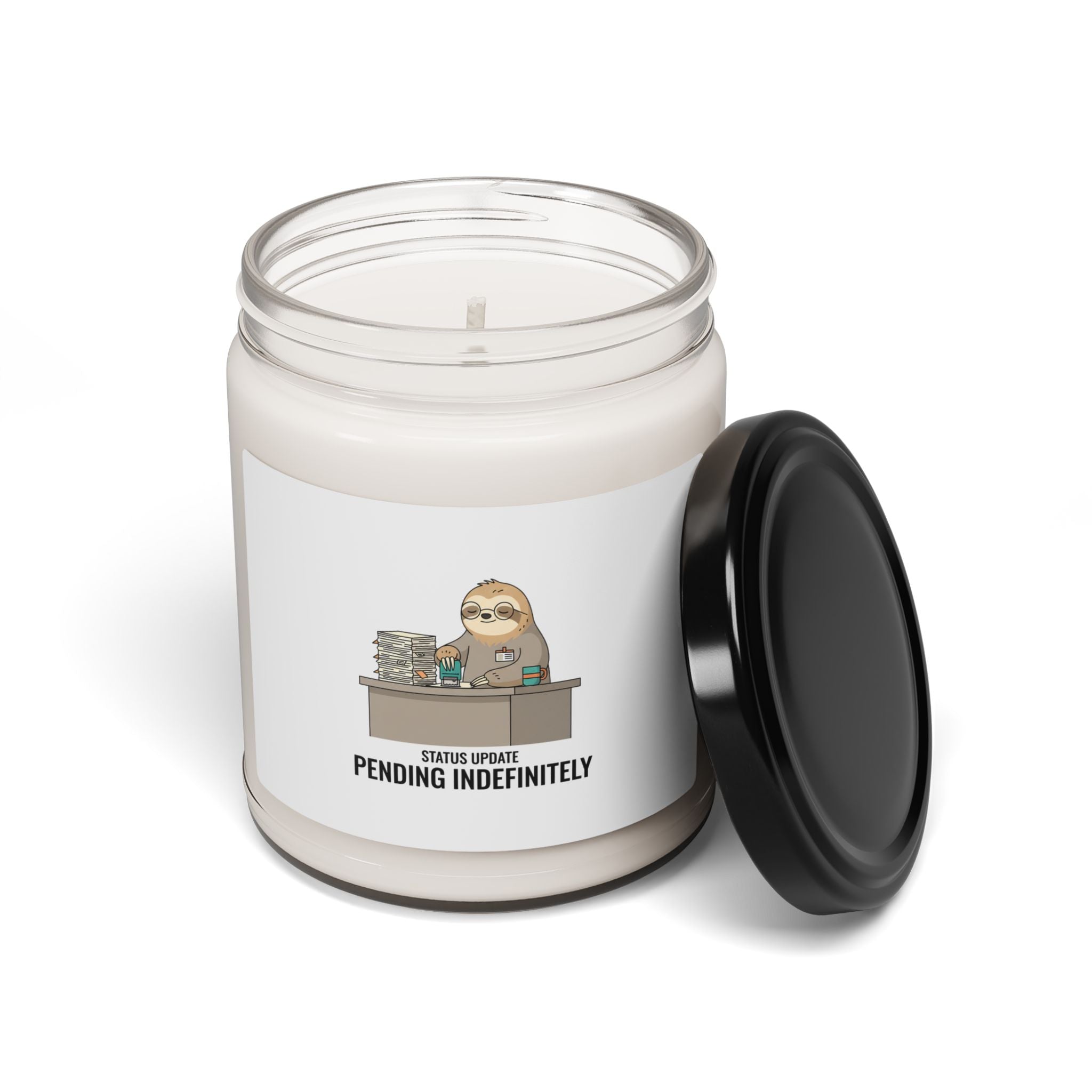 Pending Indefinitely Sloth Office Illustration Candle | Scented Soy Candle, 9oz
