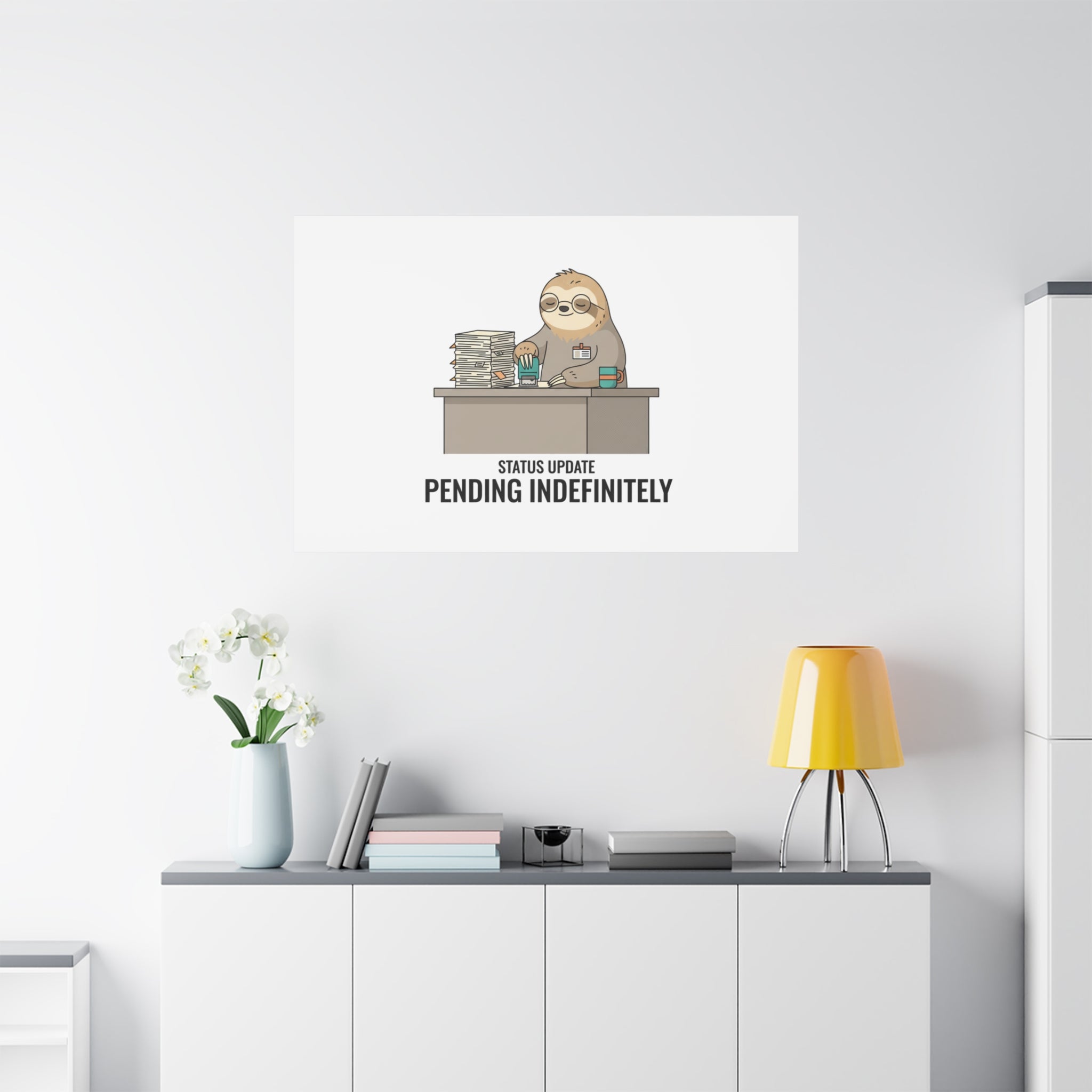 Status Update Pending Indefinitely Sloth Canvas | Unhinged Animal Bureaucracy