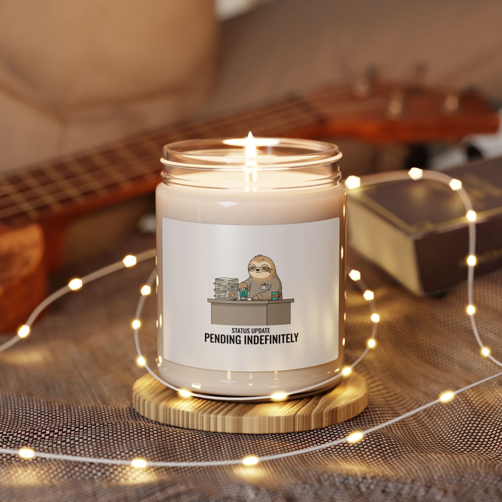 Pending Indefinitely Sloth Office Illustration Candle | Scented Soy Candle, 9oz