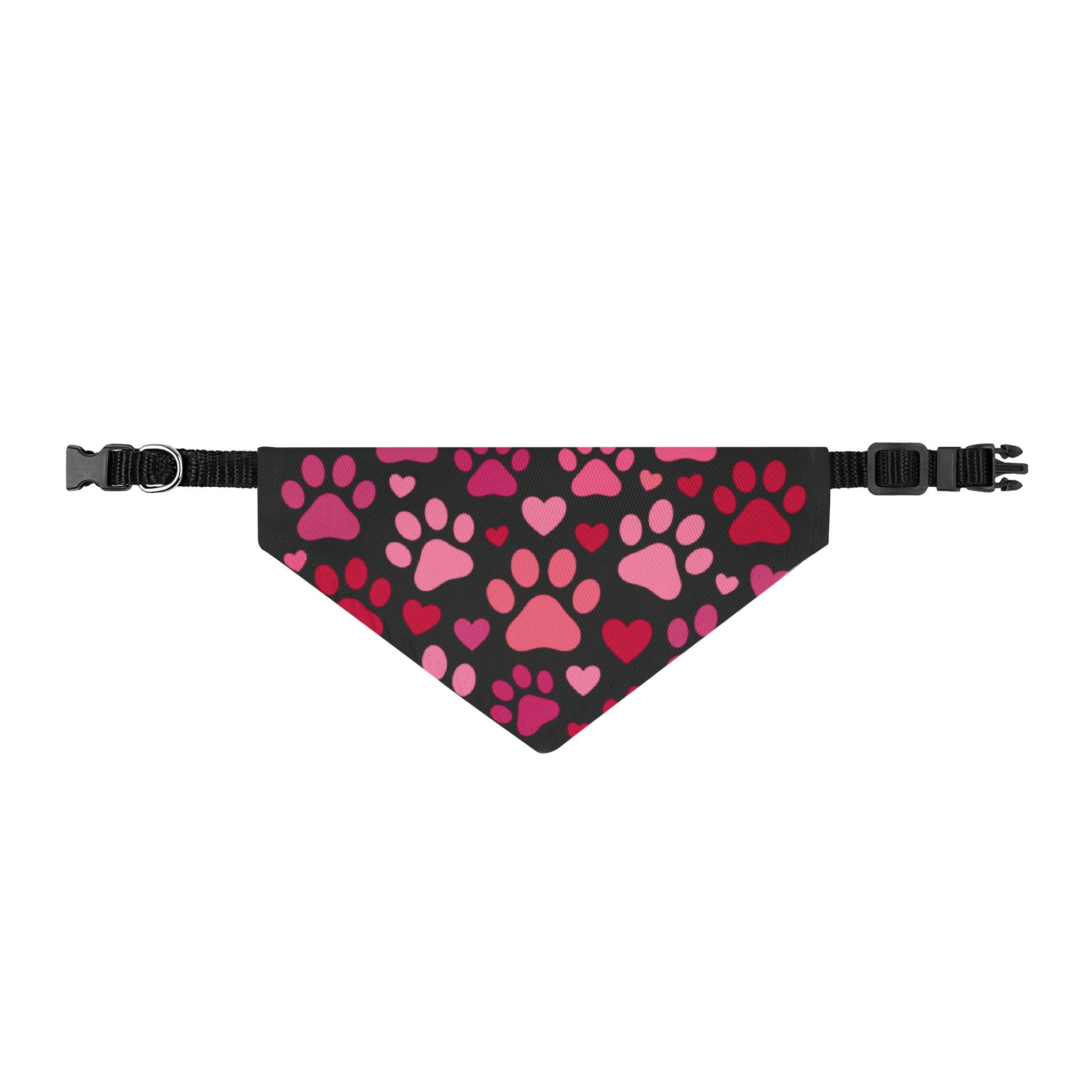 Clip-On Pet Bandana — Pink Paw & Heart Pattern