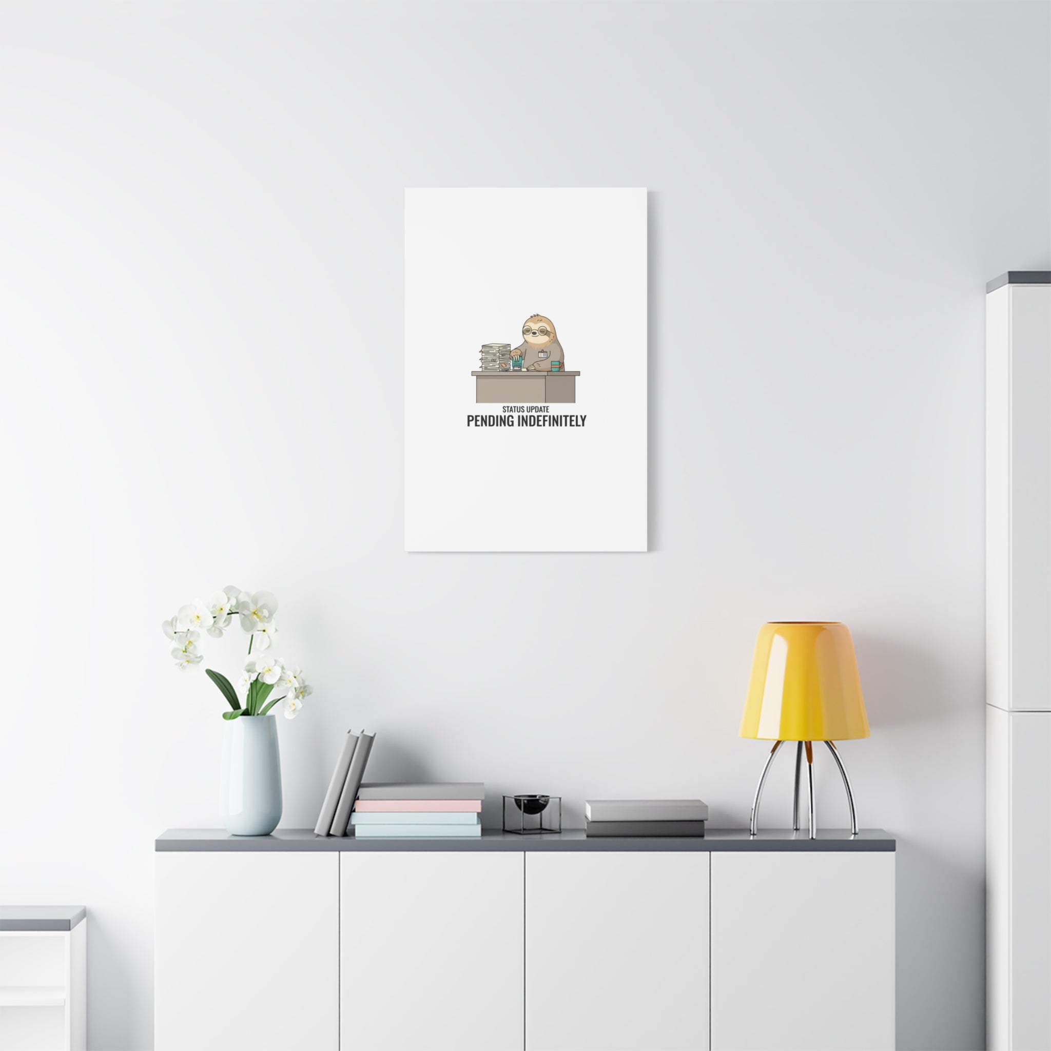 Status Update Pending Indefinitely Sloth Canvas | Unhinged Animal Bureaucracy