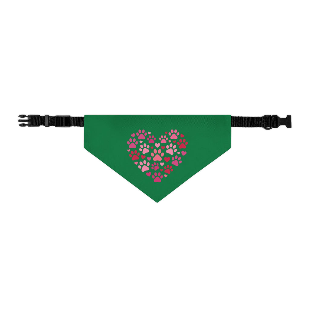 Heart Paw Print Bandana Collar — Pink Paw Heart Pet Scarf for Dogs & Cats