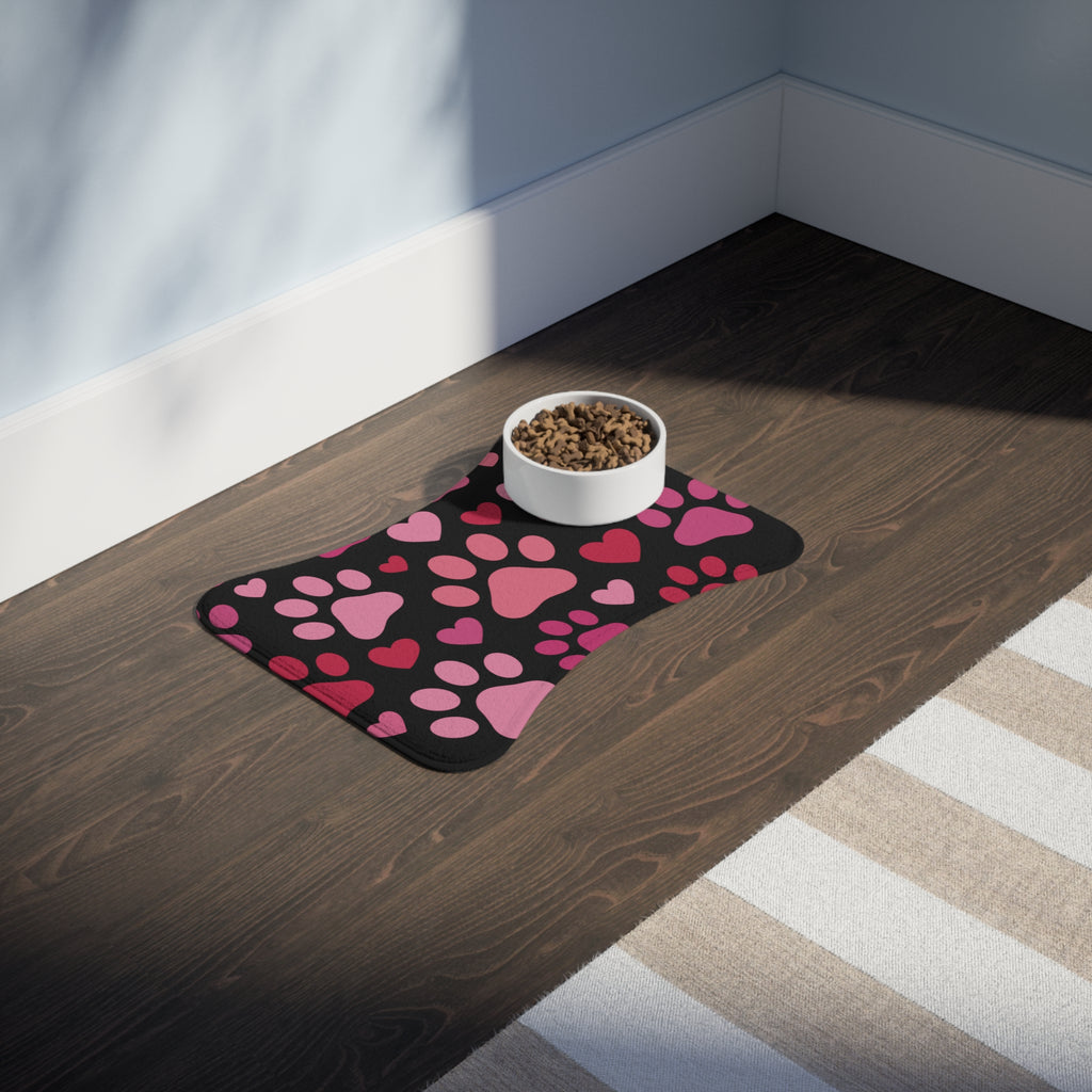 Heart Paw Pet Feeding Mat — Pink Valentine Placemat for Dogs & Cats
