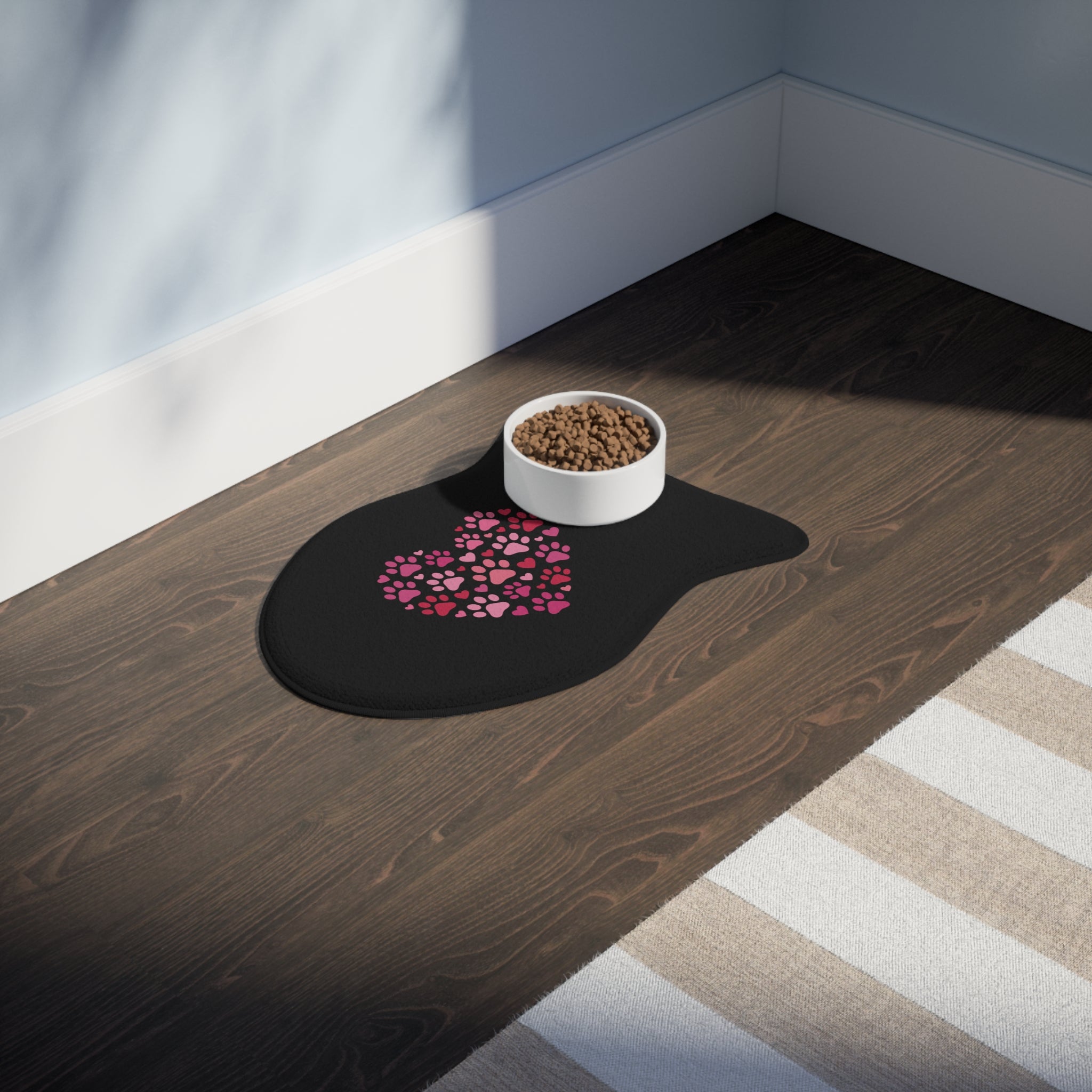 Heart Paw Pet Feeding Mat — Pink Valentine Placemat for Dogs & Cats