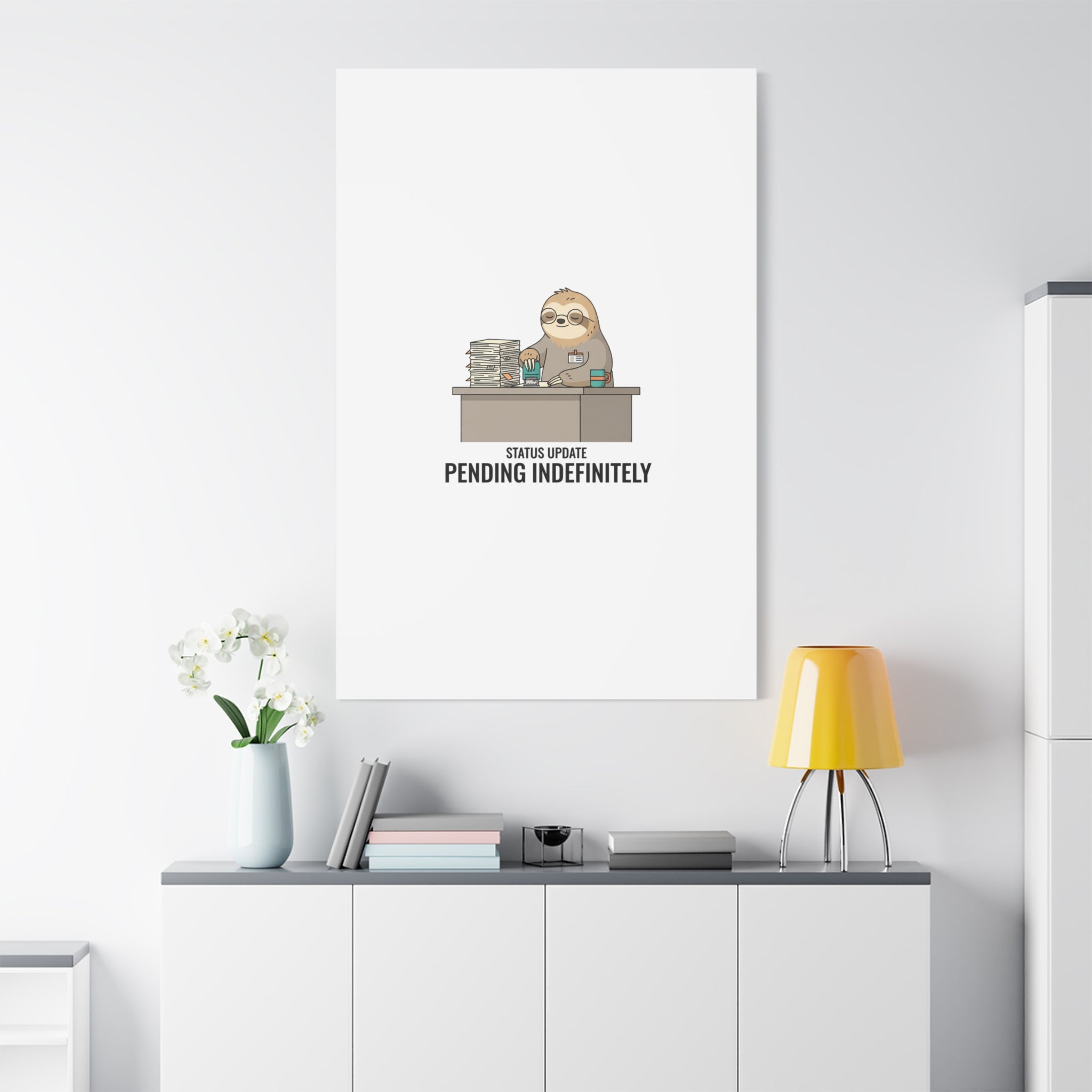 Status Update Pending Indefinitely Sloth Canvas | Unhinged Animal Bureaucracy