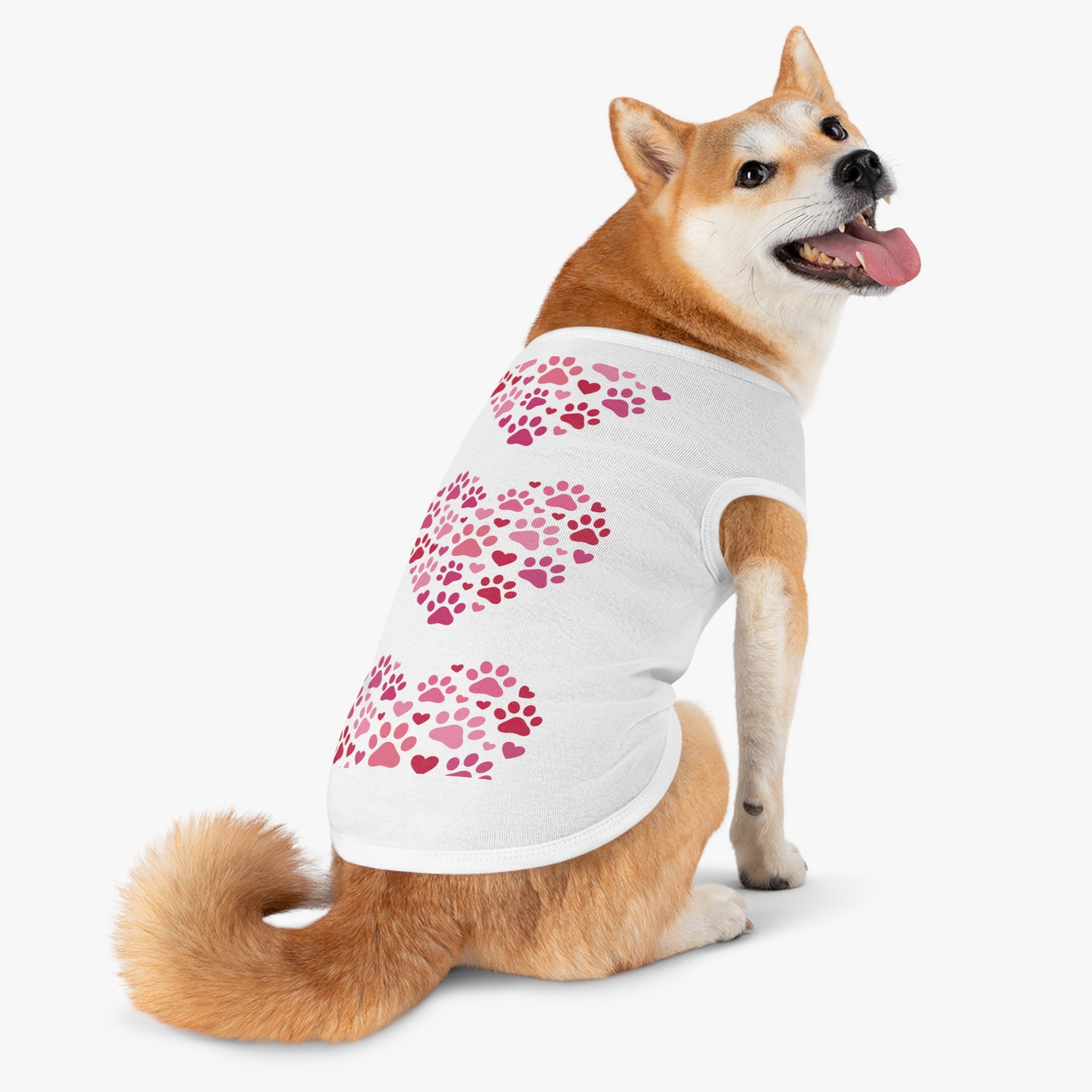 Pet Tank Top — Pink Paw Heart Dog & Cat Tee for Valentines & Everyday Wear
