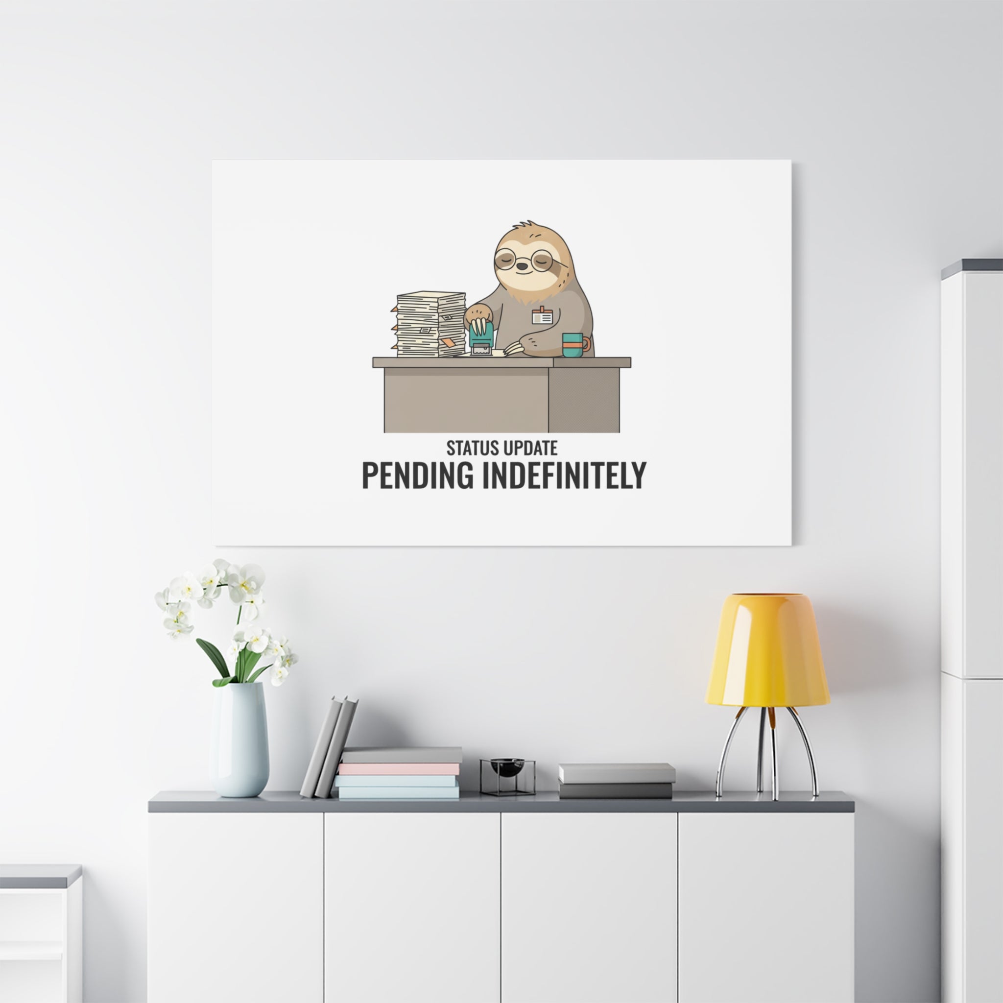Status Update Pending Indefinitely Sloth Canvas | Unhinged Animal Bureaucracy