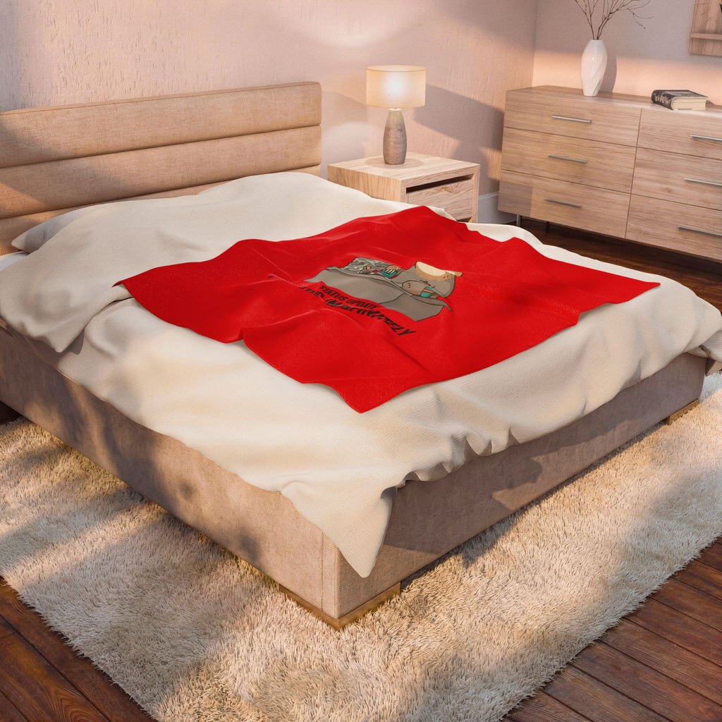 Pending Indefinitely Sloth Desk Illustration Velveteen Plush Red Blanket | Unhinged Animal Bureaucracy