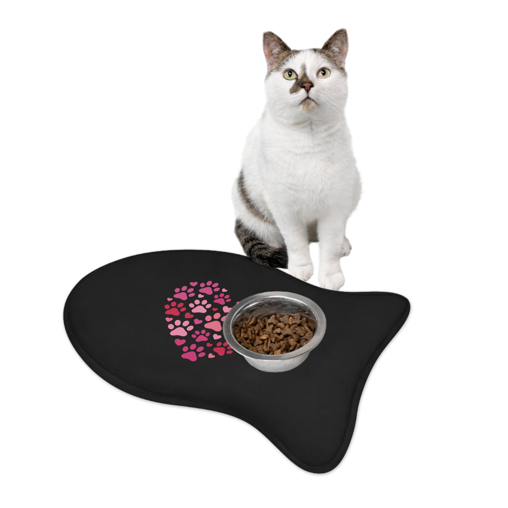 Heart Paw Pet Feeding Mat — Pink Valentine Placemat for Dogs & Cats