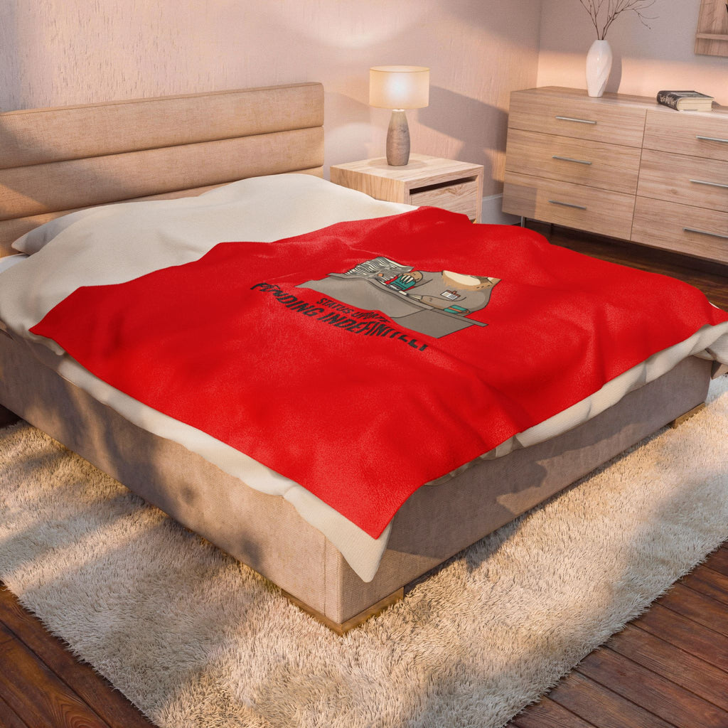Pending Indefinitely Sloth Desk Illustration Velveteen Plush Red Blanket | Unhinged Animal Bureaucracy