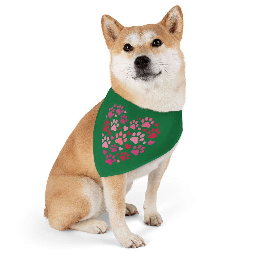 Heart Paw Print Bandana Collar — Pink Paw Heart Pet Scarf for Dogs & Cats