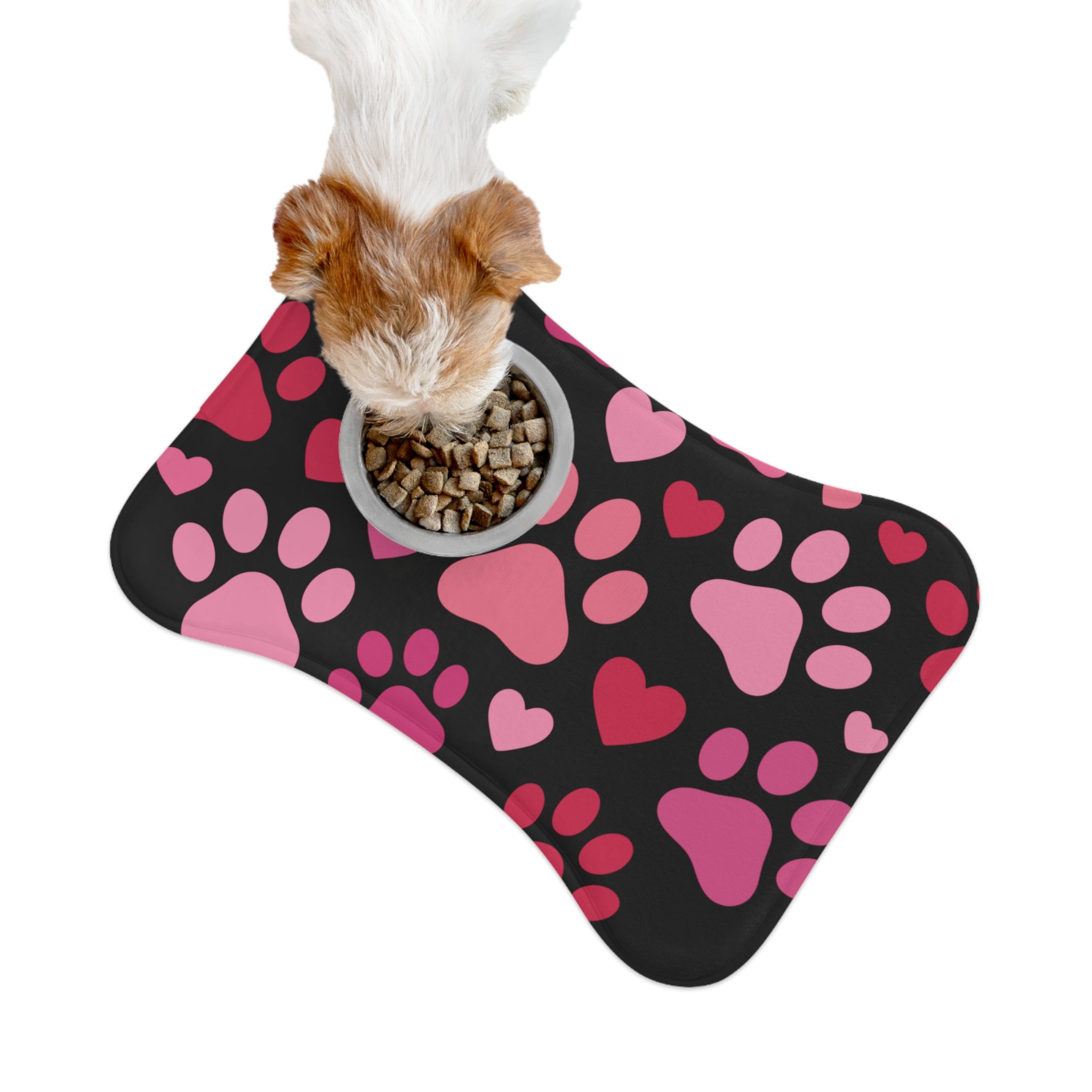 Heart Paw Pet Feeding Mat — Pink Valentine Placemat for Dogs & Cats