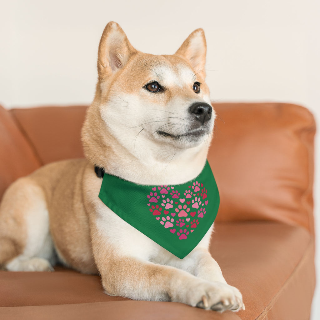 Heart Paw Print Bandana Collar — Pink Paw Heart Pet Scarf for Dogs & Cats