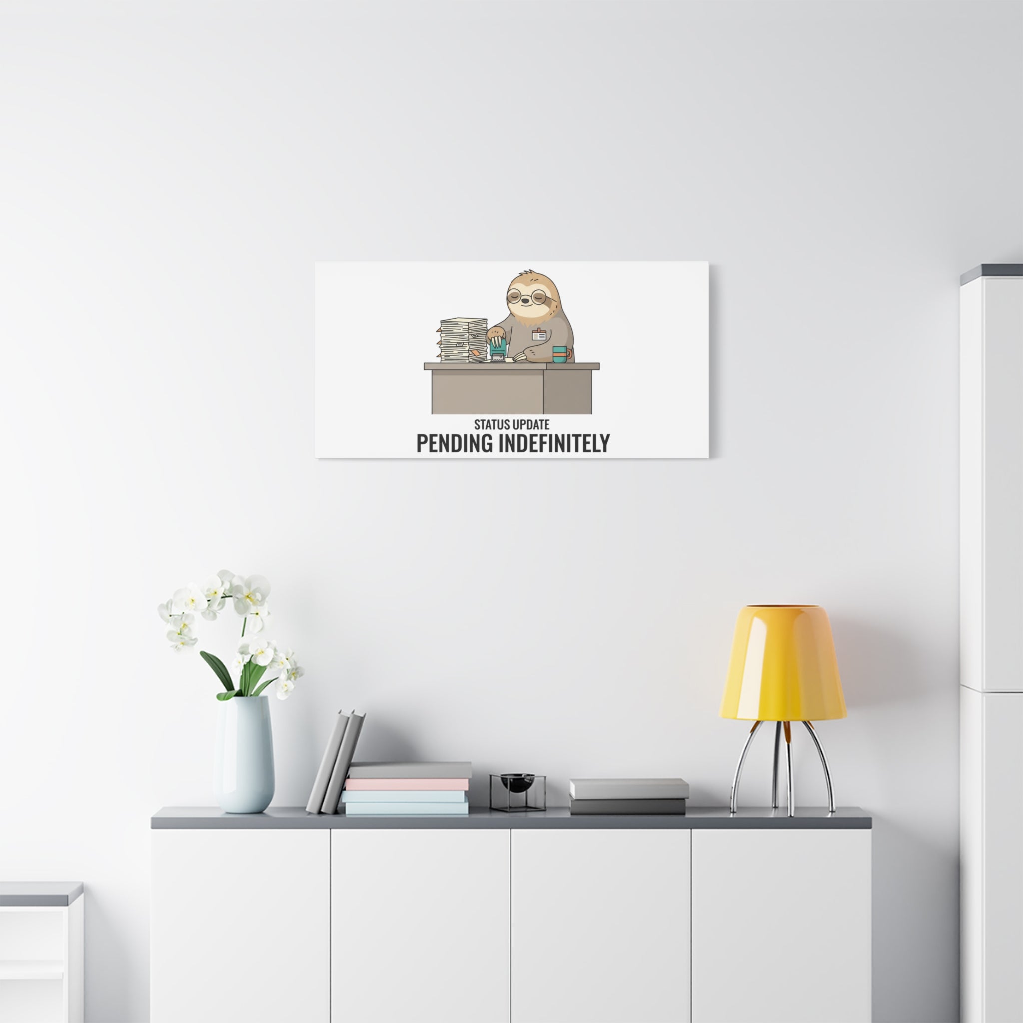 Status Update Pending Indefinitely Sloth Canvas | Unhinged Animal Bureaucracy