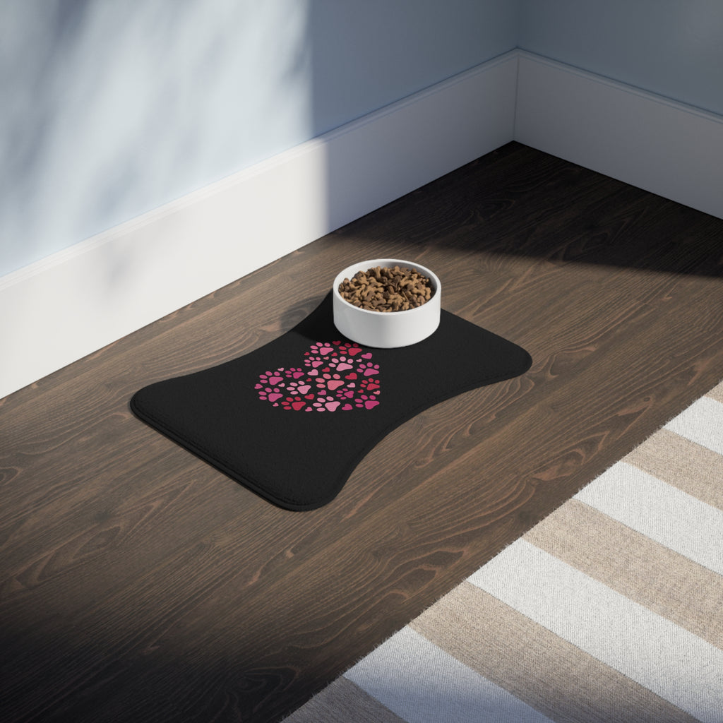 Heart Paw Pet Feeding Mat — Pink Valentine Placemat for Dogs & Cats