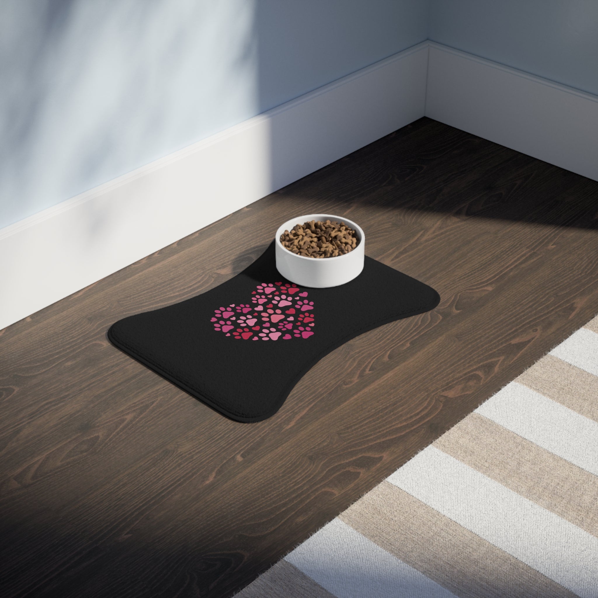 Heart Paw Pet Feeding Mat — Pink Valentine Placemat for Dogs & Cats