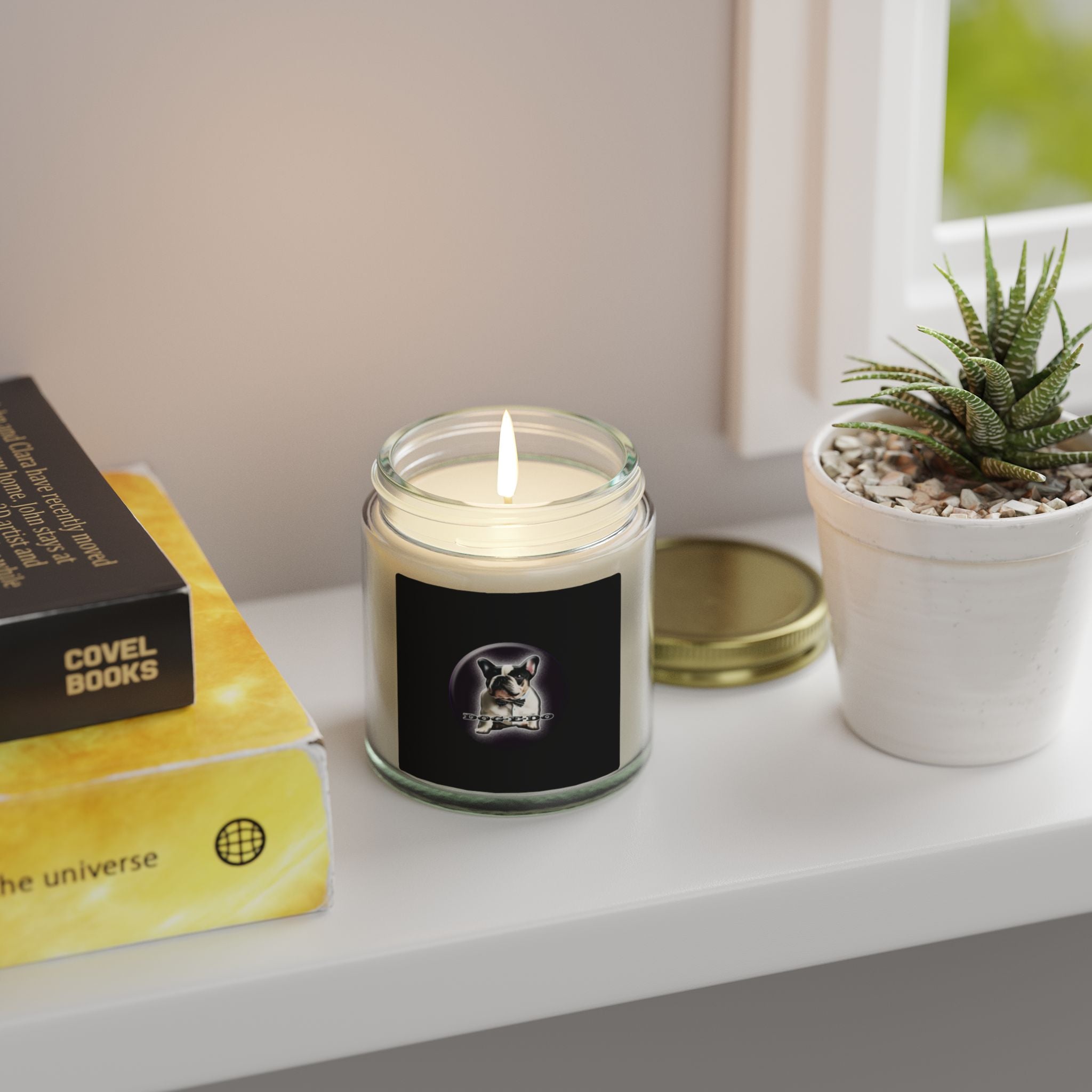 Coconut Apricot Scented Candle — 4oz & 9oz Glass Jar (Dog Moon Label)