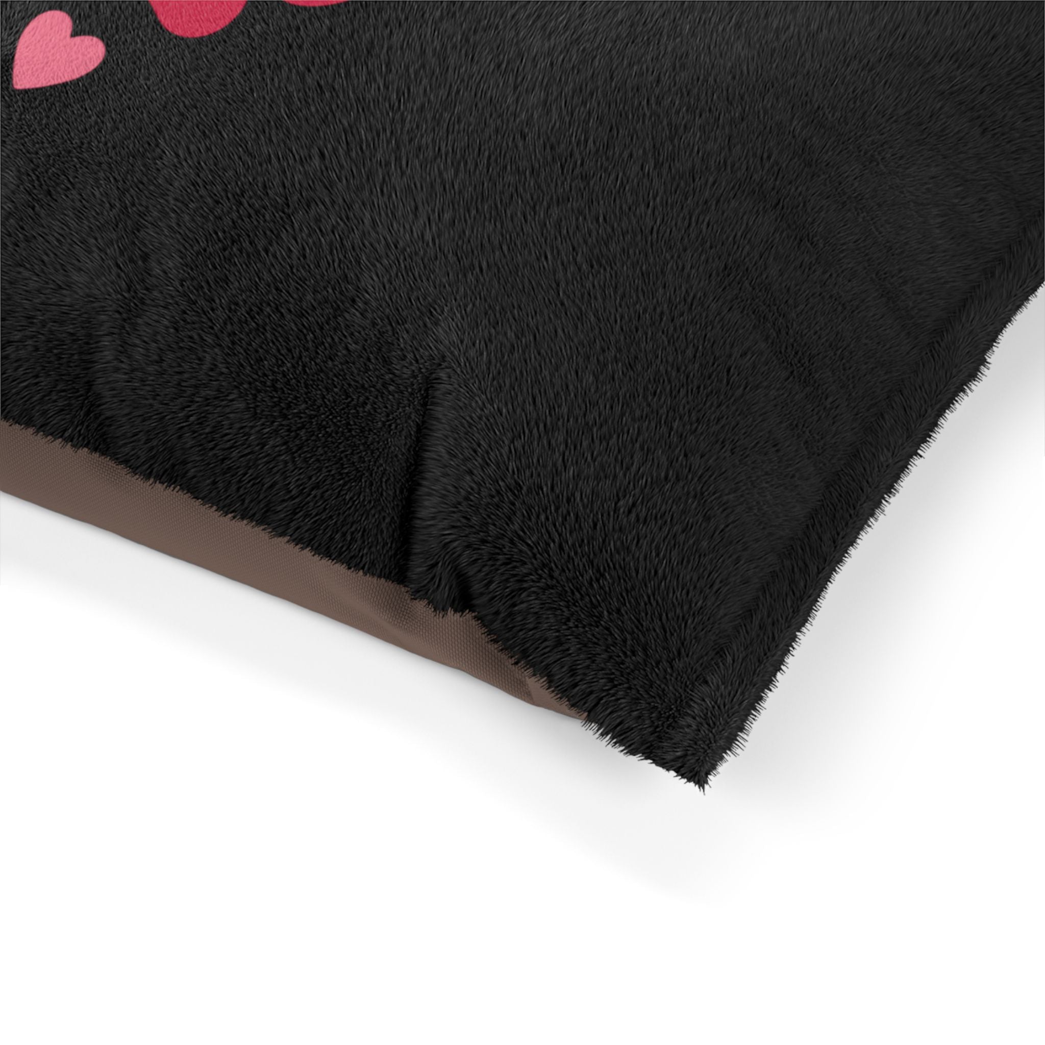 Heart Paw Pet Bed — Cozy Black Plush Dog & Cat Cushion with Pink Paw Print Design