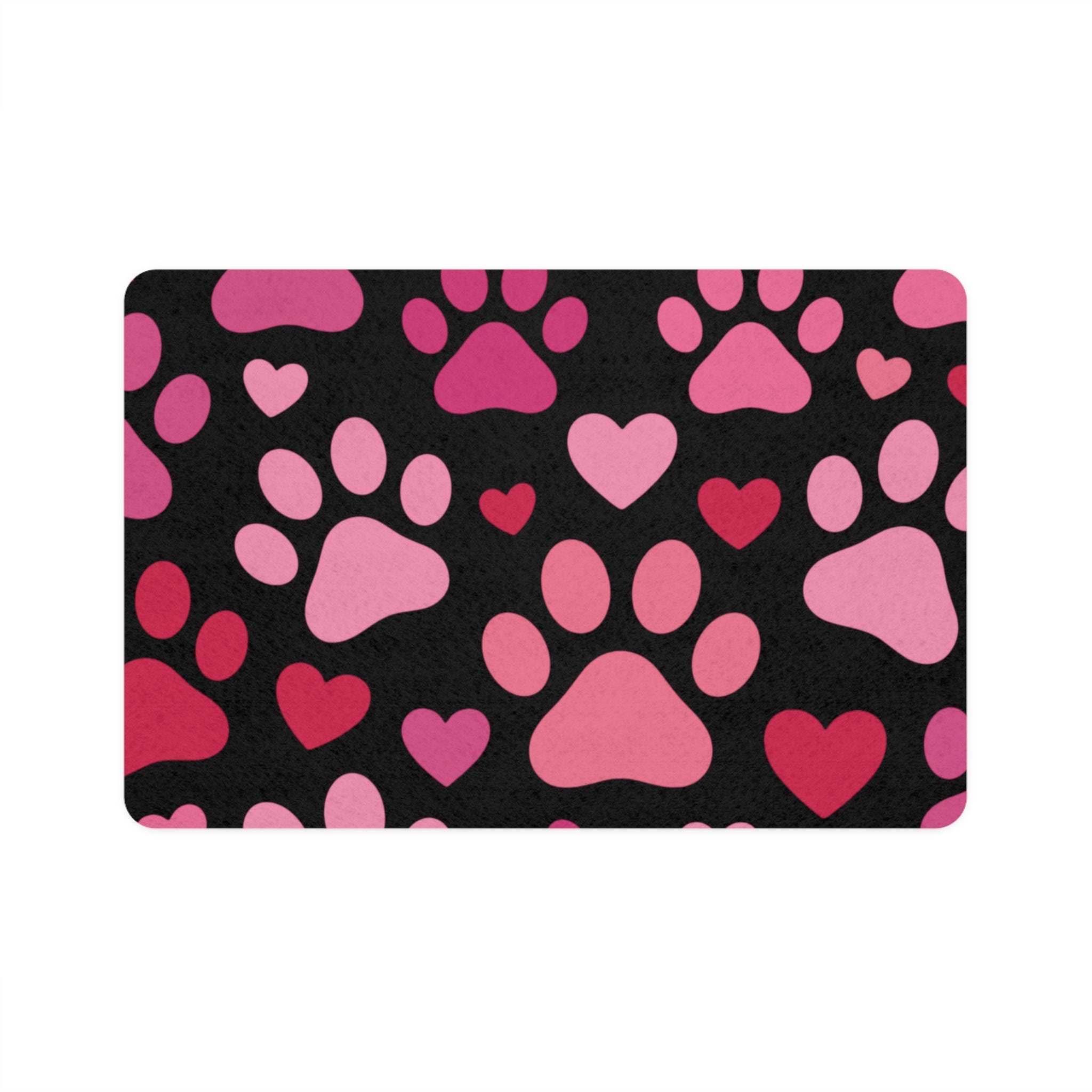 Heart Paw Print Pet Food Mat — 12x18 Spill-Resistant Feeding Mat for Dogs & Cats