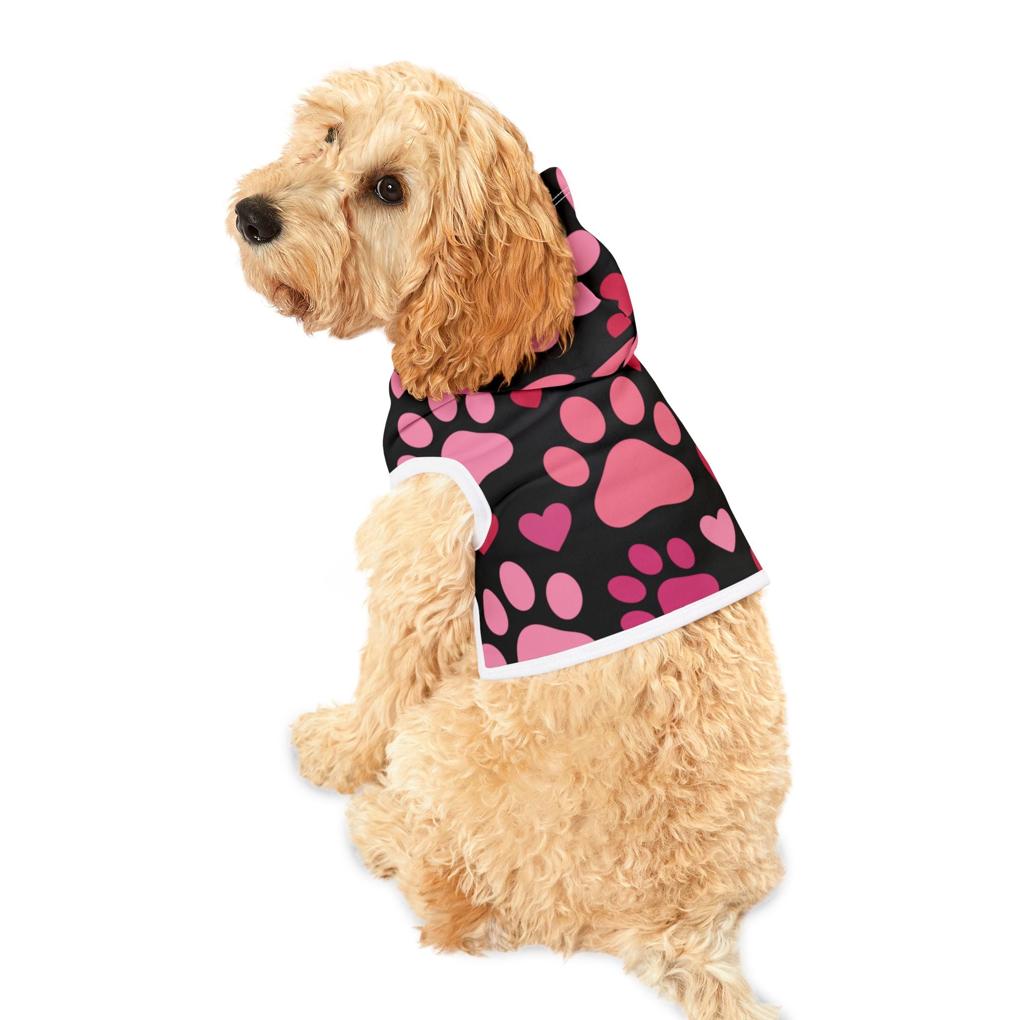 Pet Hoodie — Pink Paw Hearts Dog & Cat Hoodie (Valentine’s Pet Apparel)