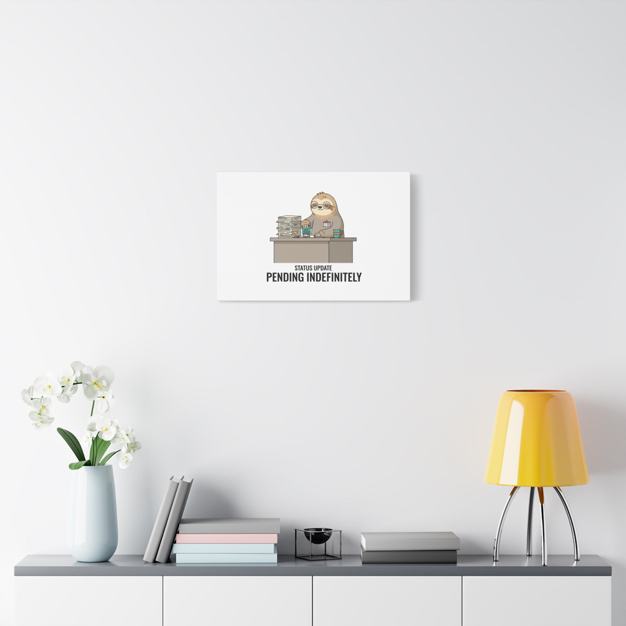 Status Update Pending Indefinitely Sloth Canvas | Unhinged Animal Bureaucracy