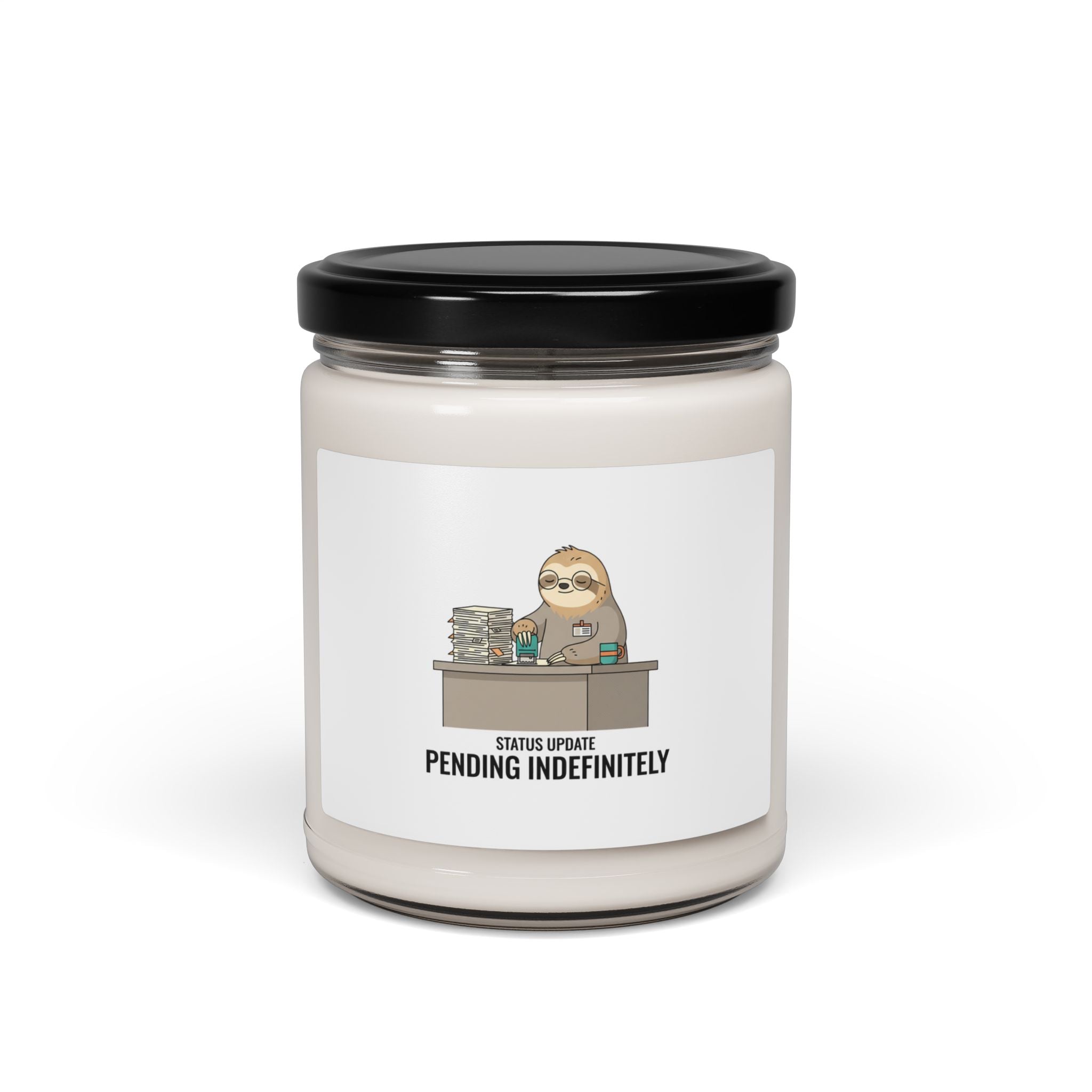 Pending Indefinitely Sloth Office Illustration Candle | Scented Soy Candle, 9oz