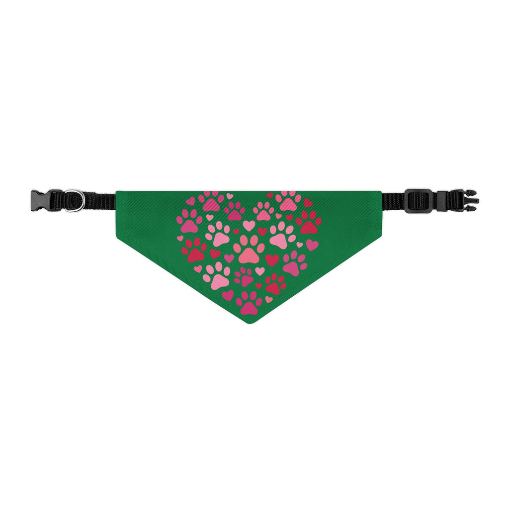 Heart Paw Print Bandana Collar — Pink Paw Heart Pet Scarf for Dogs & Cats
