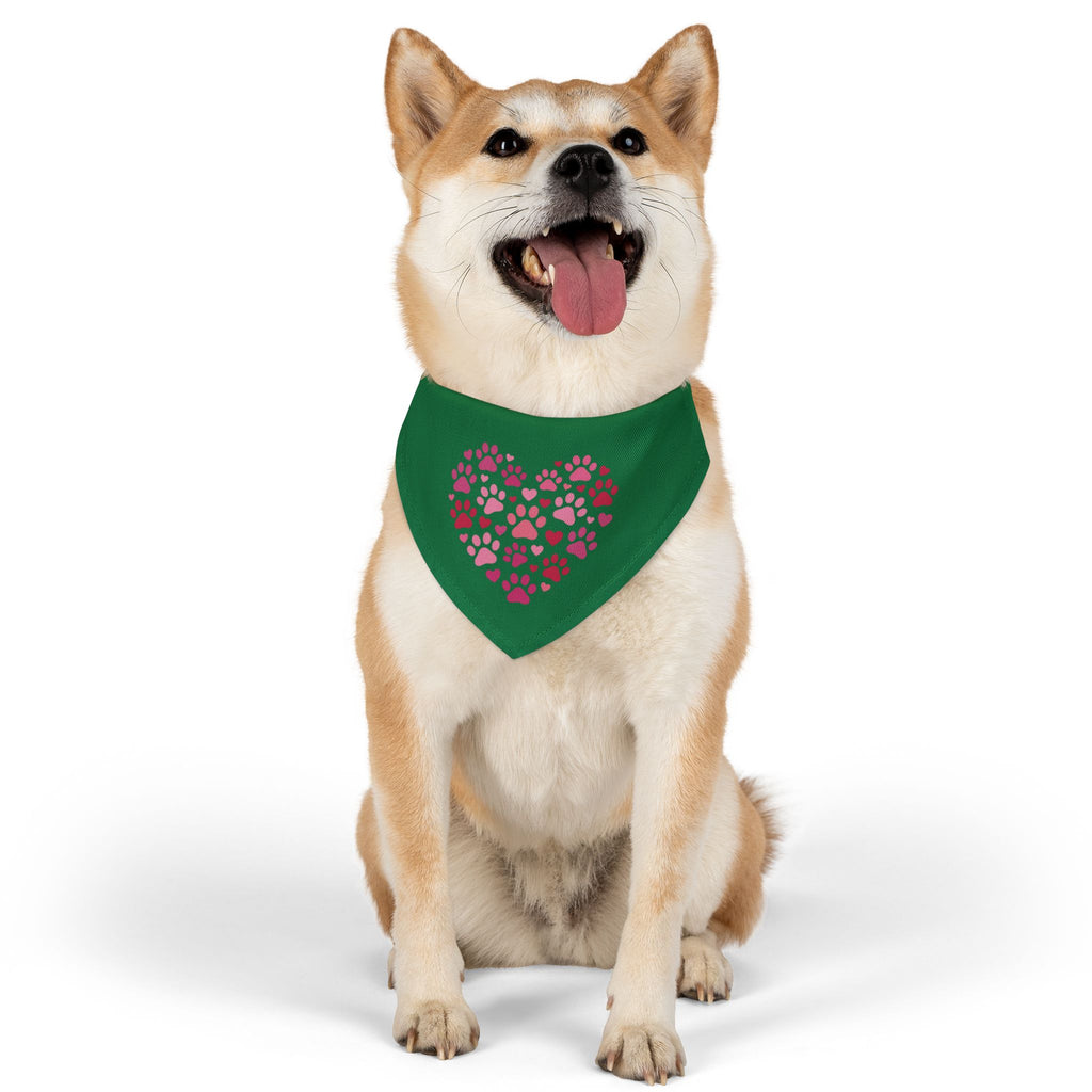 Heart Paw Print Bandana Collar — Pink Paw Heart Pet Scarf for Dogs & Cats