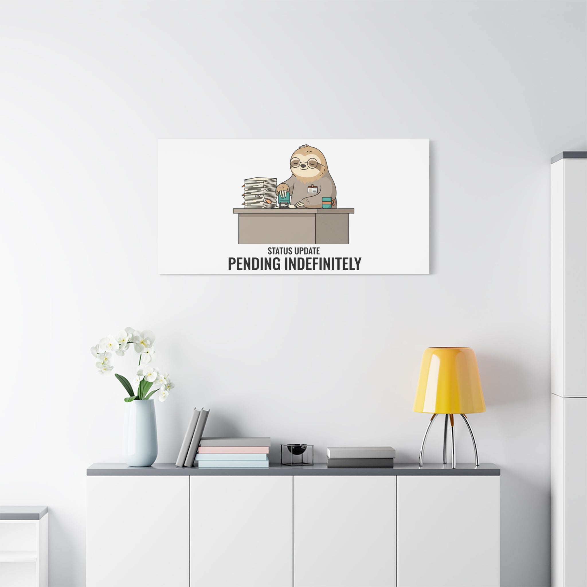 Status Update Pending Indefinitely Sloth Canvas | Unhinged Animal Bureaucracy