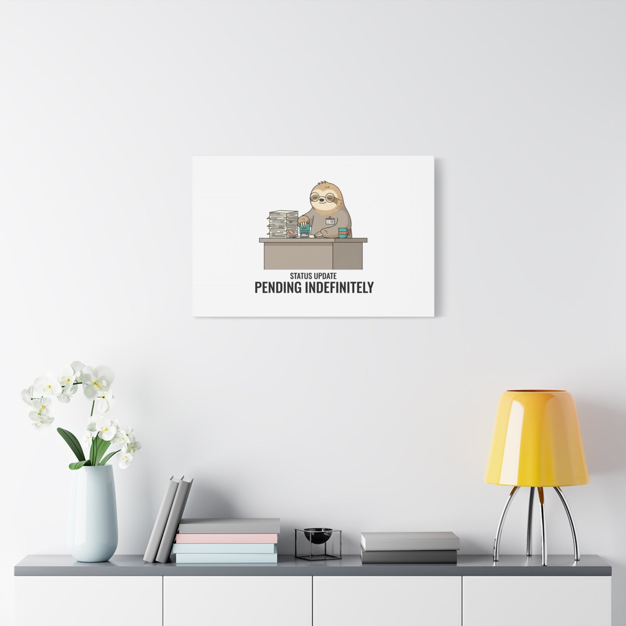 Status Update Pending Indefinitely Sloth Canvas | Unhinged Animal Bureaucracy