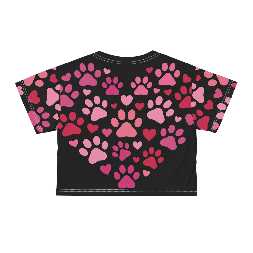 Paw Print Heart Crop Tee — Pink Pet Lover AOP Top