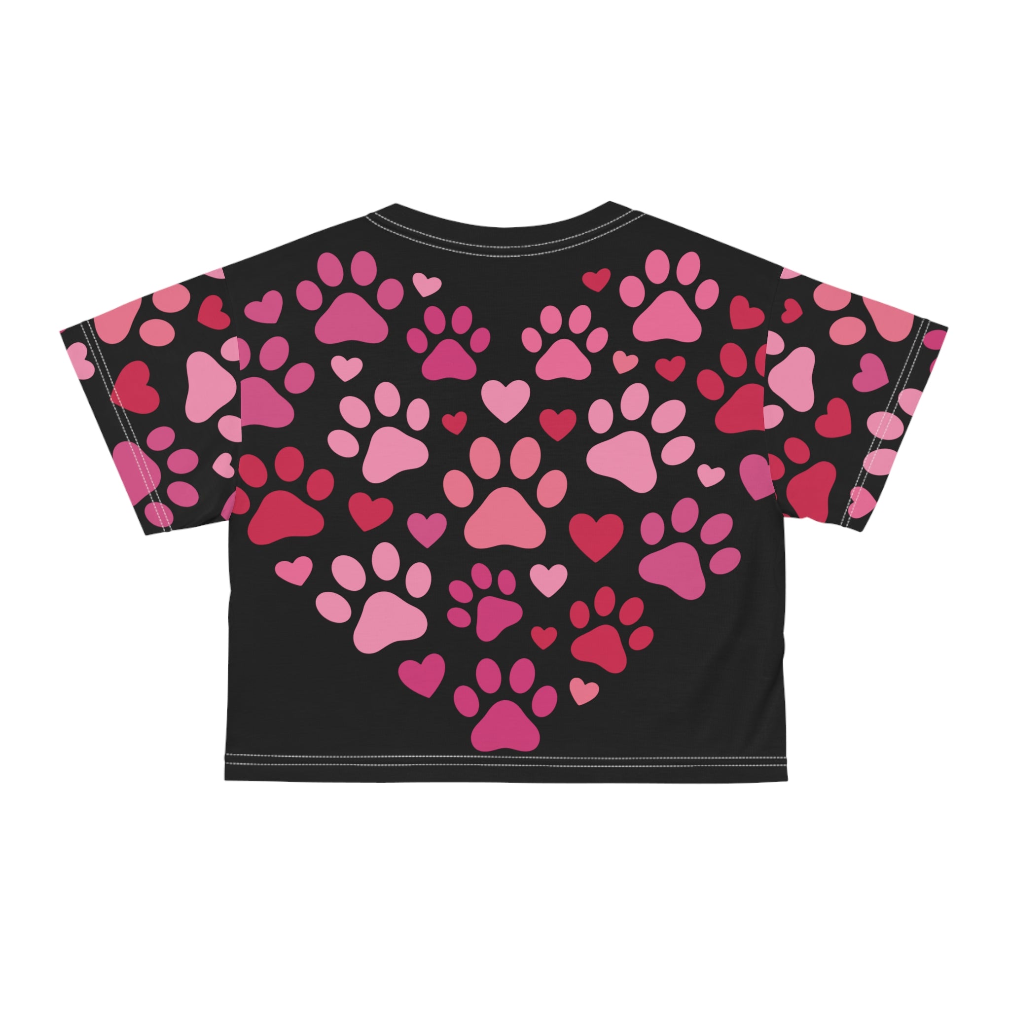Paw Print Heart Crop Tee — Pink Pet Lover AOP Top