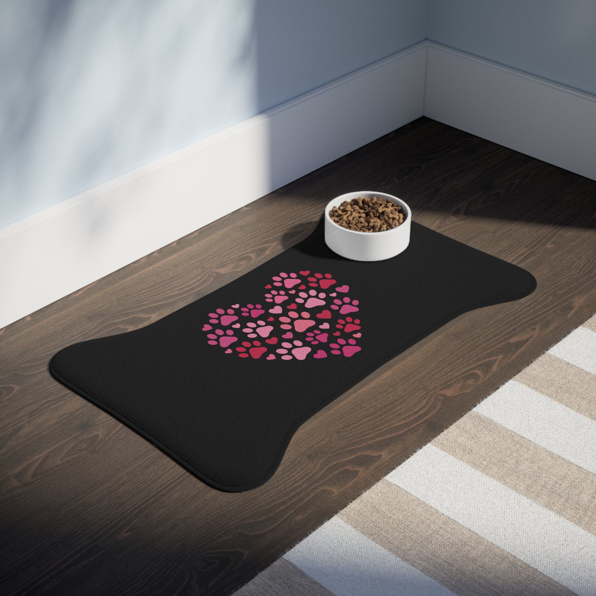 Heart Paw Pet Feeding Mat — Pink Valentine Placemat for Dogs & Cats