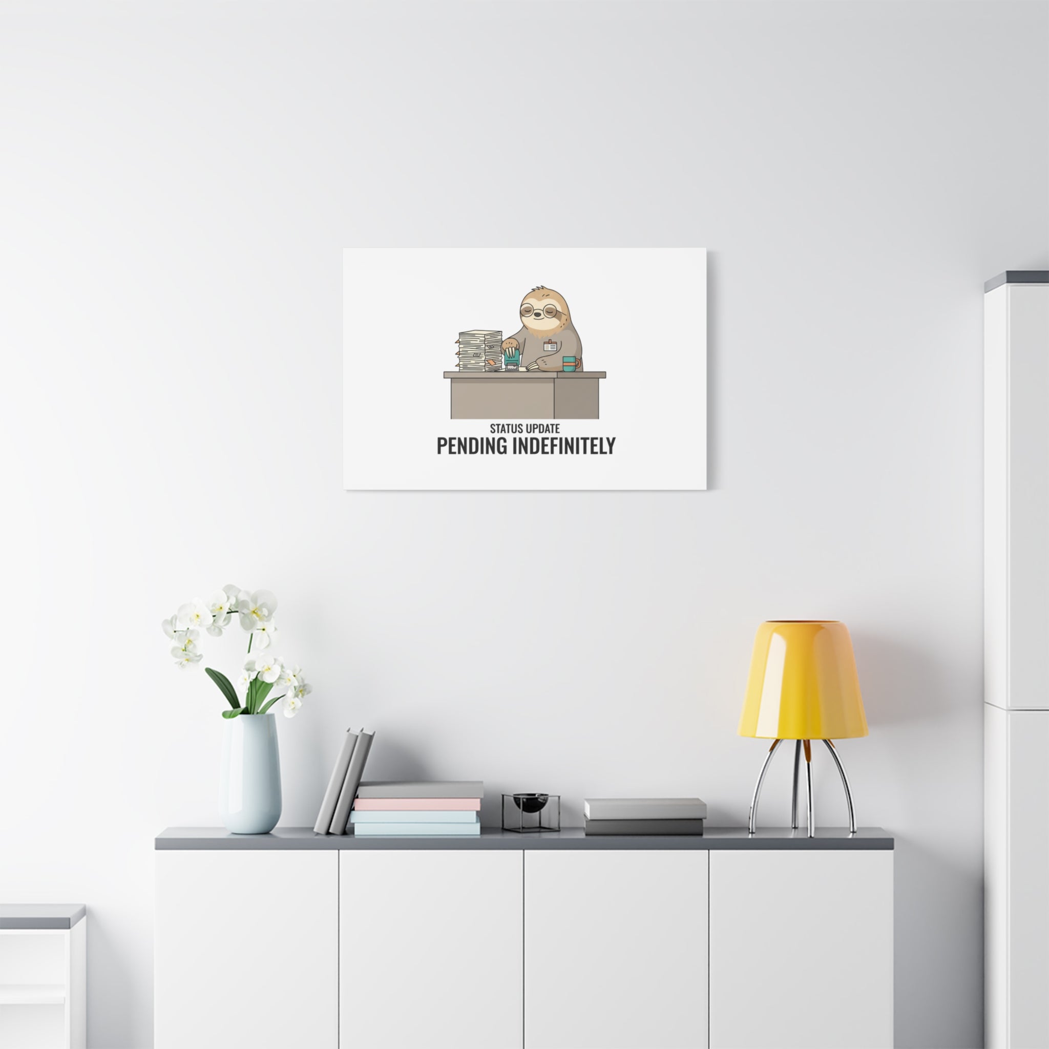 Status Update Pending Indefinitely Sloth Canvas | Unhinged Animal Bureaucracy