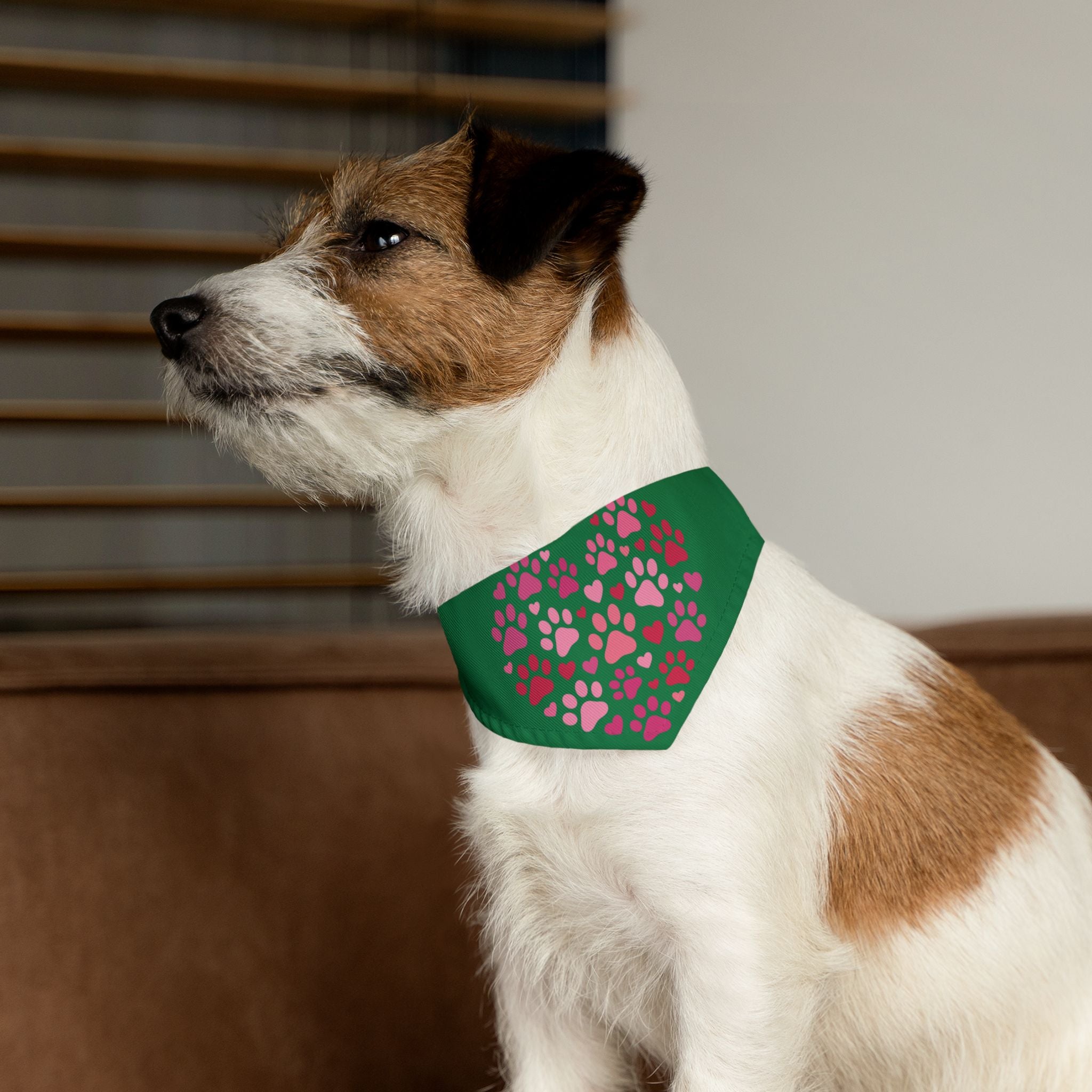 Heart Paw Print Bandana Collar — Pink Paw Heart Pet Scarf for Dogs & Cats
