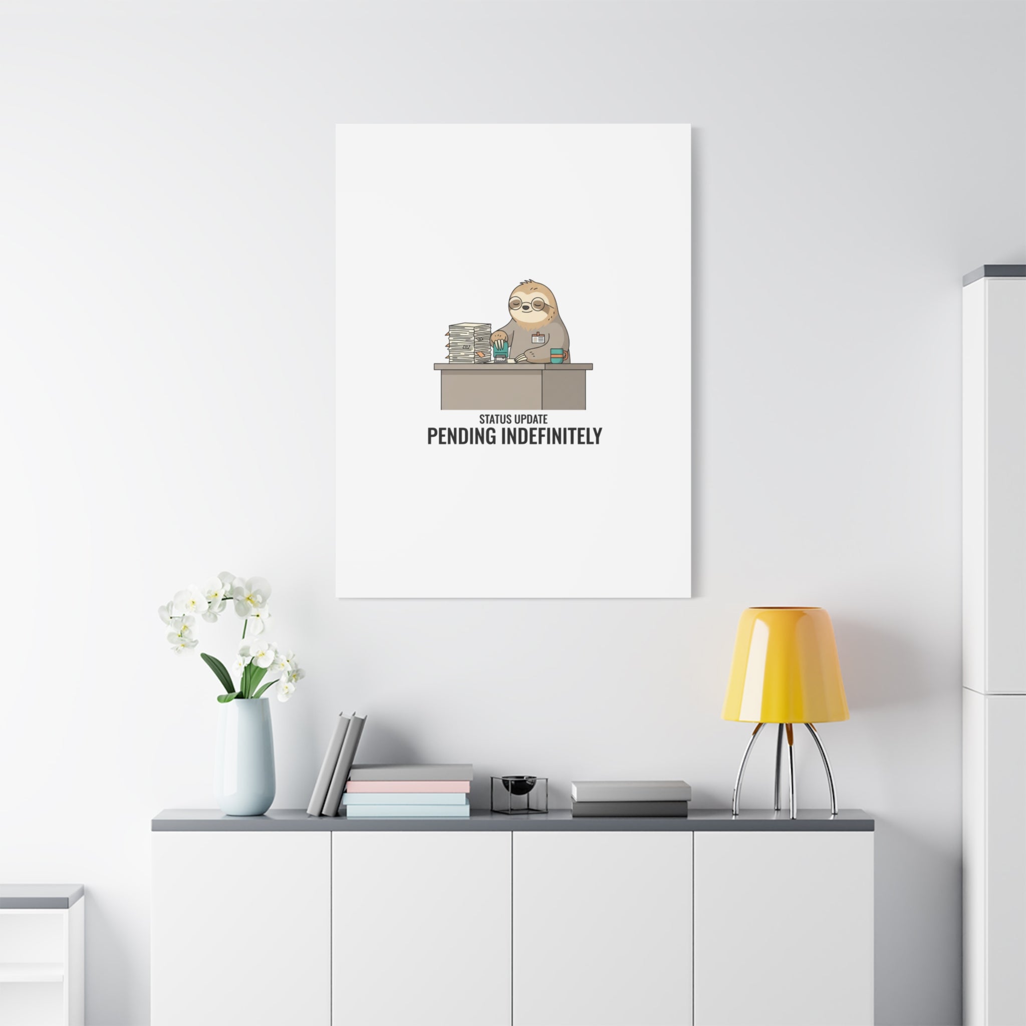 Status Update Pending Indefinitely Sloth Canvas | Unhinged Animal Bureaucracy